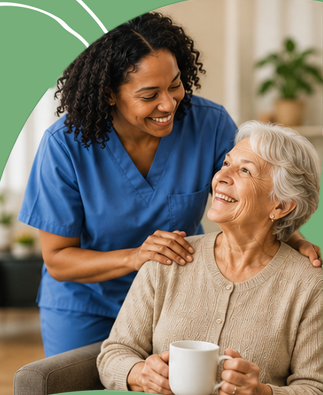 Caregiver helping elderly woman walk at home